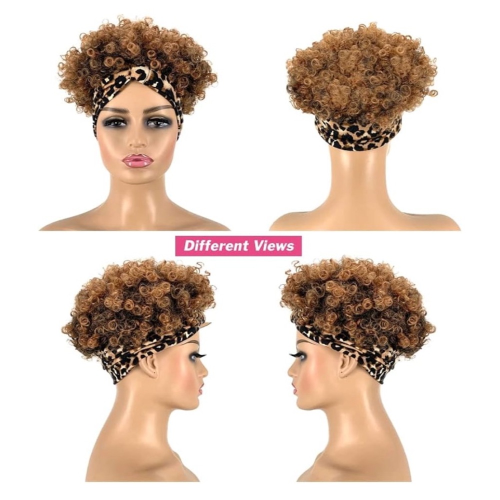 HAIR, Kinky Curly Afro Pixie with headband attached, Highlighted - Picture 3 of 10